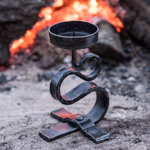MEDIEVAL CANDLESTICK, FORGED, IRON