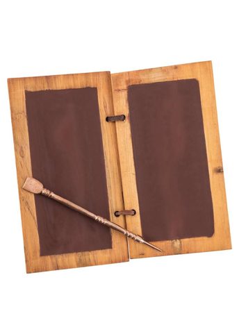 WOODEN WAX TABLET DIPTYCH WITH BRASS CHISEL