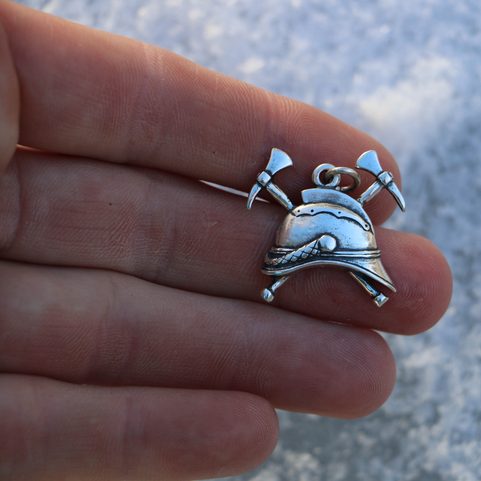 OLD FIRE HELMET, PENDANT STERLING SILVER
