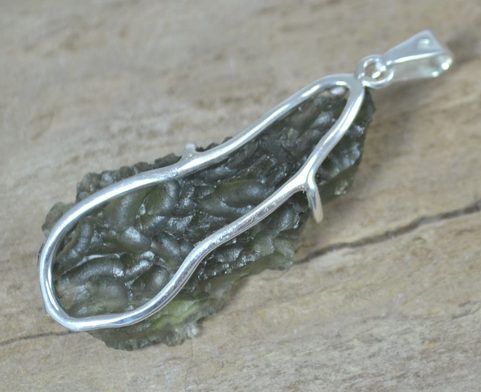 TERRA BOHEMIA, RAW MOLDAVITE PENDANT, STERLING SILVER
