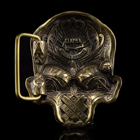 SKULL, BELT BUCKLE, BRASS