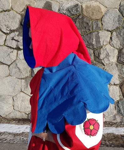MEDIEVAL WOOLEN HOOD - RED AND BLUE