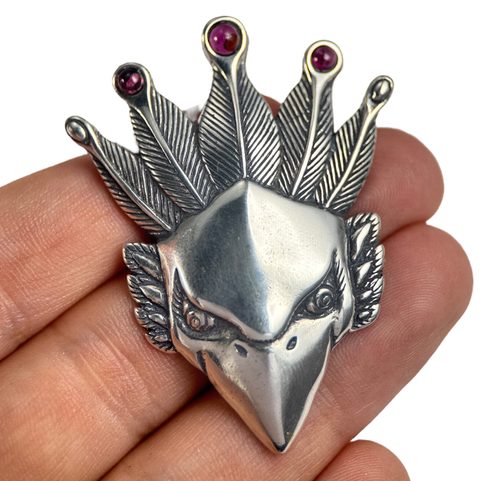 FEUERVOGEL, SILBERANHÄNGER MIT GRANATEN, AG 925 12G