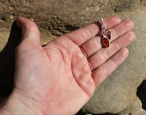 ARINA, AMBER PENDANT, STERLING SILVER