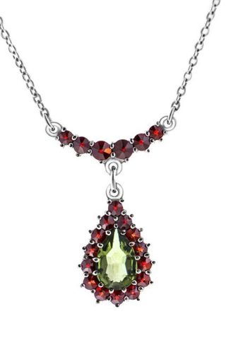 CUMBRIA, NECKLACE, MOLDAVITE AND GARNETS, STERLING SILVER 925/1000