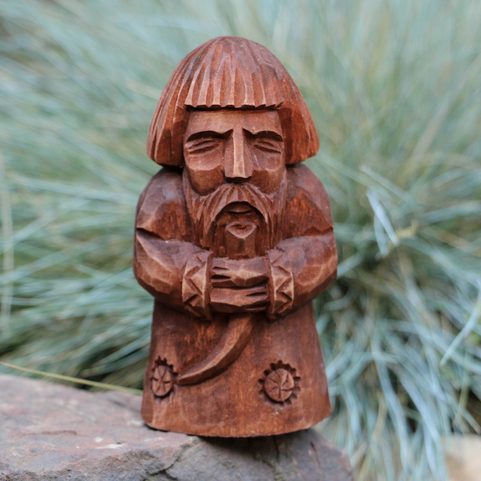 DOMOVOI WITH A HORN OF PLENTY, HAND CARVED STATUE