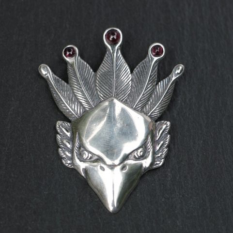 FEUERVOGEL, SILBERANHÄNGER MIT GRANATEN, AG 925 12G