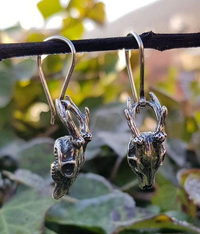 DEER - SKULL, EARRINGS SILVER
