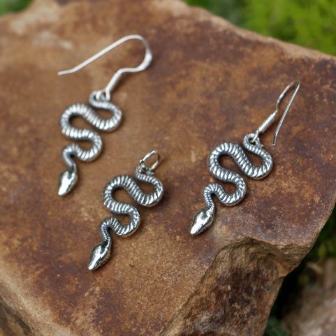 SERPENT - SET BOUCLES D'OREILLES ET PENDENTIF EN ARGENT