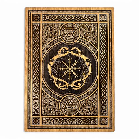 AEGISHJALMUR AND VALKNUT, WALL DECORATION, WOOD 32X46CM