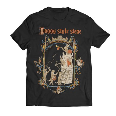DOGGY STYLE SIEGE - MEDIEVAL RABBITS AND DOGS, MEN'S T-SHIRT, BLACK