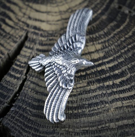 FLYING CROW - RAVEN PENDANT, STERLING SILVER