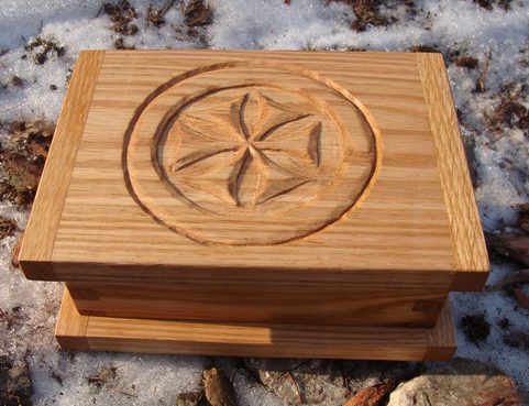 WOODEN CHEST WITH SLAVIC SVARGA