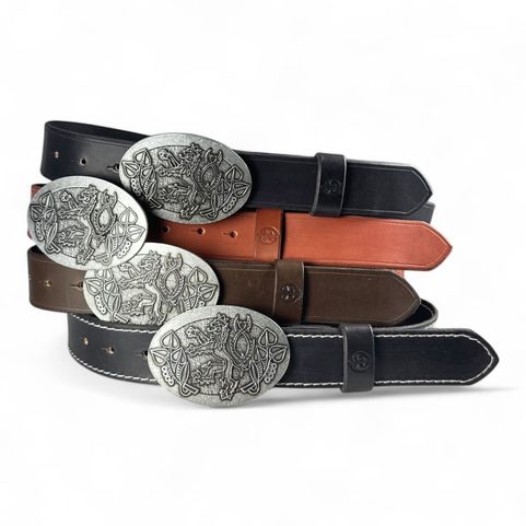 BOHEMIA, CZECH LION, LEATHER BELT, BLACK, STITCHED