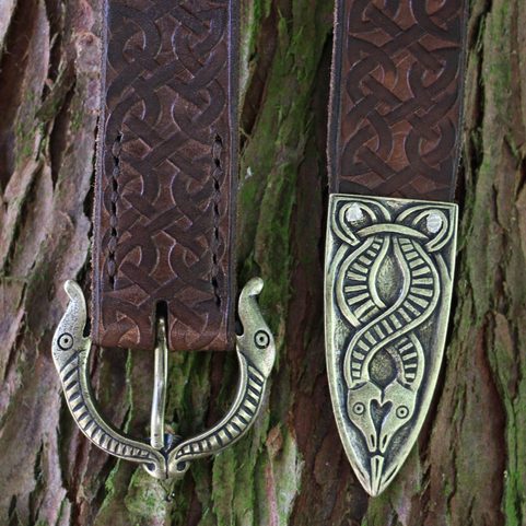 VIKING BELT, BORRE BEAST, LEATHER BRONZE EMBOSSED BROWN