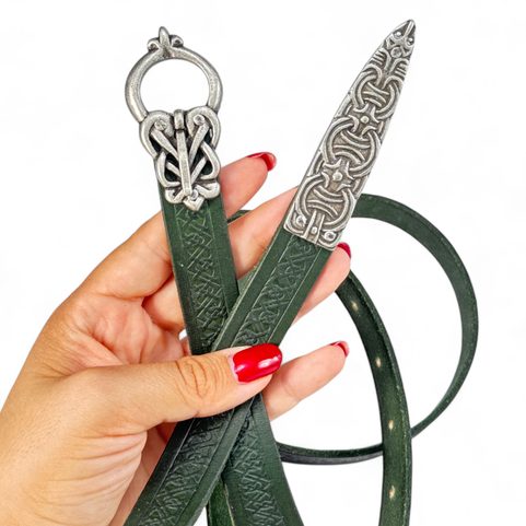 BORRE VIKING BELT DECORATED, GREEN, ANTIQUE SILVER