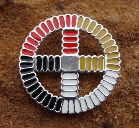 NATIVE AMERICAN MEDICINE WHEEL, SILVER PENDANT