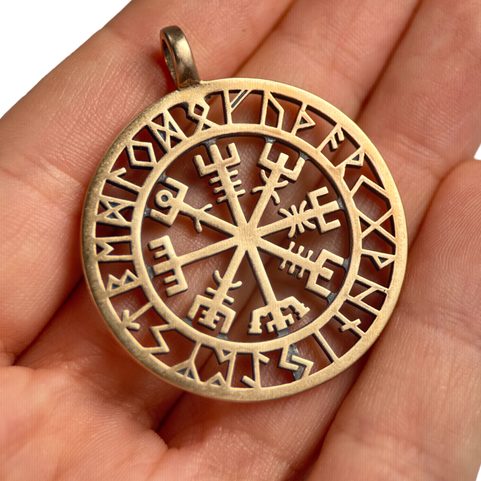 VEGVÍSIR - KOMPASS, ISLÄNDISCHE RUNE, ANHÄNGER, BRONZE, GROSS