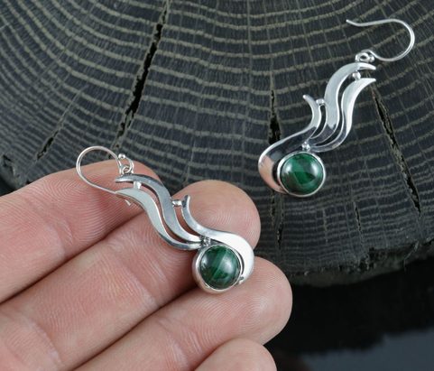 IRIS - MALACHITE EARRINGS, STERLING SILVER