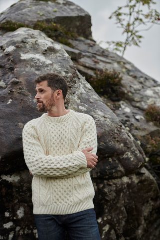 HANDKNIT HONEYCOMB CREW NECK SWEATER - ARAN. IRELAND