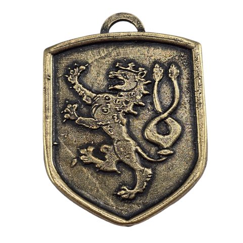 CZECH LION, MEDIEVAL COAT OF ARMS IN SHIELD, ZINC, OLD BRASS