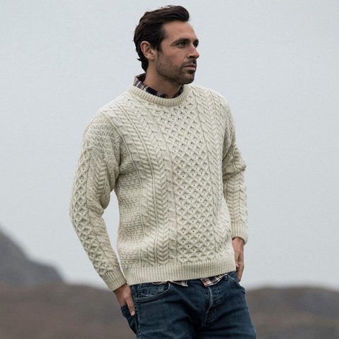 ARAN, IRISH WOOL SWEATER, MEN'S