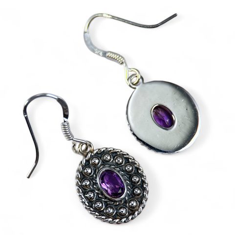 DOMINIA, SILVER ANTIQUE EARRINGS, AMETHYST, AG 925/1000