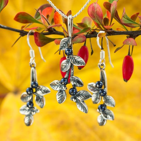 BLUEBERRIES, JEWELLERY SET, SILVER