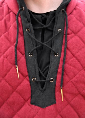 GAMBESON WITH DETACHABLE SLEEVES, BURGUNDY RED - BLACK