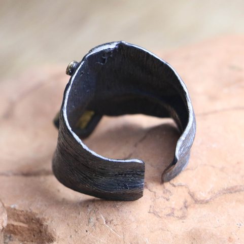 KRUMLOV SILVER MOLDAVITE, GARNET RING