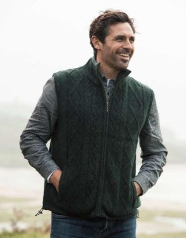 RONAN GILET DOUBLÉ POUR HOMME, LAINE IRLANDAISE VERTE