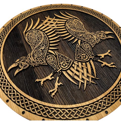 HUGINN A MUNINN, DŘEVĚNÝ NÁSTĚNNÝ OBRAZ 32CM