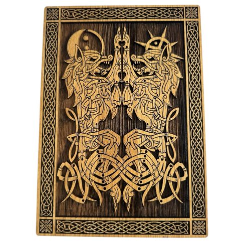 GERI ET FREKI - TABLEAU MURAL EN BOIS 21X30CM