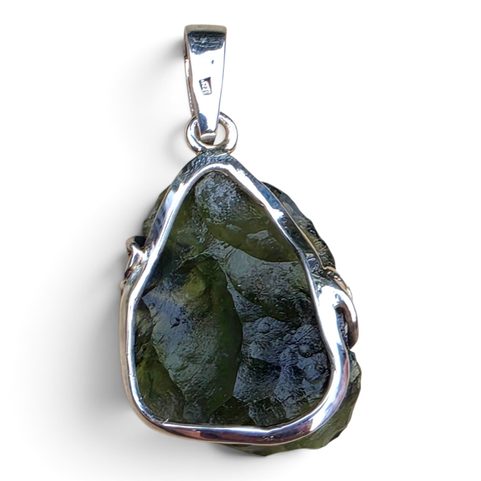 STERLING SILVER PENDANT WITH NATURAL MOLDAVITE, 925 SILVER