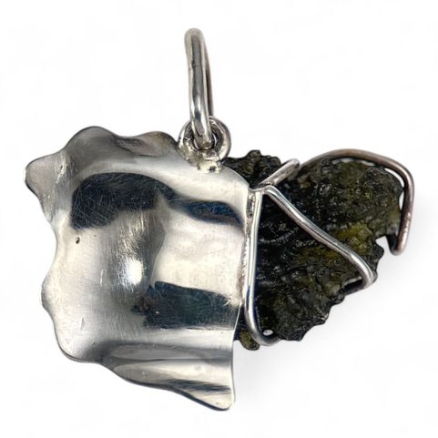 DRAGON, MOLDAVITE PENDANT, SILVER 925/1000