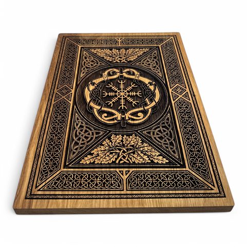 AEGISHJALMUR - RUNE ISLANDAISE, DÉCORATION MURALE, BOIS 32X46CM