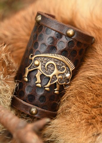 PICTISH BOAR, LEATHER MUZZLE AND BRASS