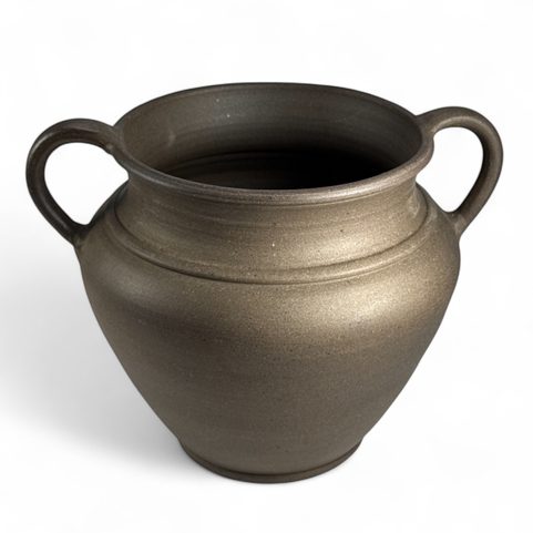DOUBLE-EARED VASE INFLUENCED BY ANTIQUE PATTERNS, CELTIC GRAPHITE CERAMIC