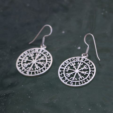 VEGVÍSIR - ICELANDIC COMPASS, EARRINGS AND PENDANT, SILVER