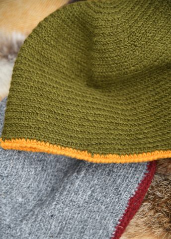 WOOL CAP, CROCHETED, GREEN-YELLOW