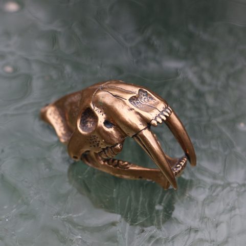 SMILODON, SABERTOOTH TIGER SKULL PENDANT, MASSIVE JEWEL, BRONZE