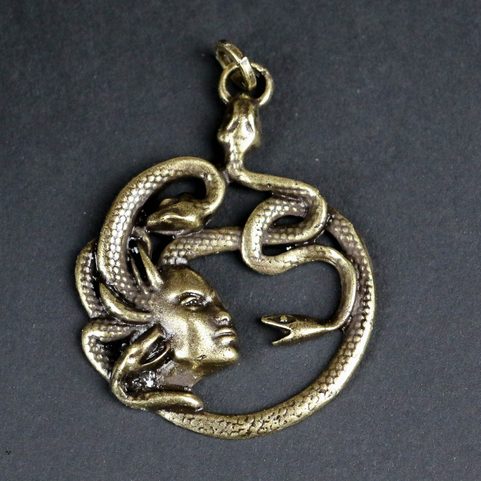 MEDUSA, ANTIQUE, ZINC PENDANT, ANTIQUE ZINC