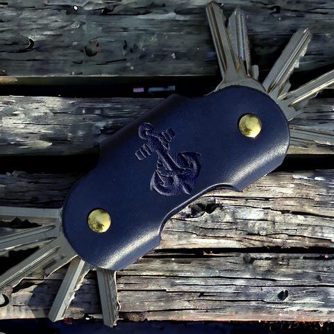 ANCHOR - LEATHER KEYRING WITH SCREWS, BLUE, NAVY