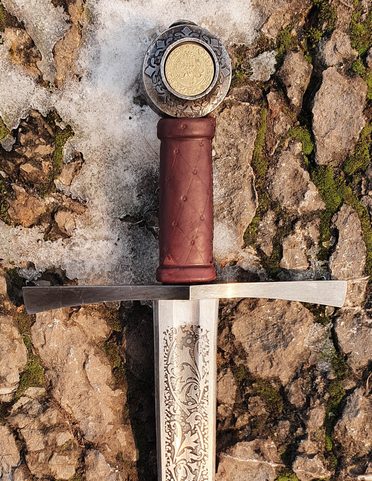 FLORAL ONE-HANDED SWORD ETCHED FULL TANG, SHARP