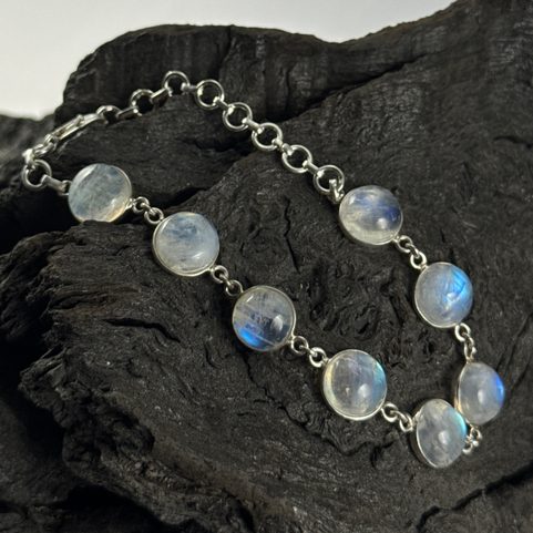 RAINBOW MOONSTONE, SILVER BRACELET AG 925/1000