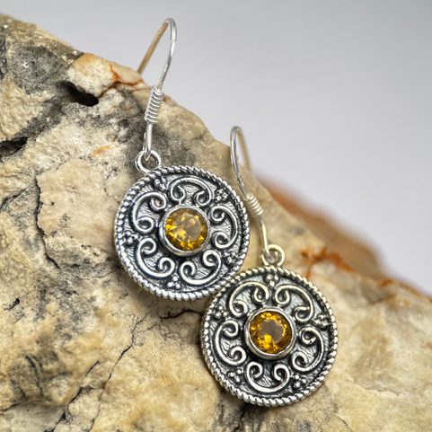NATURA, SILVER EARRINGS, CITRINE , AG 925/1000