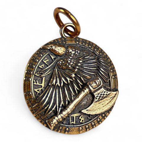 TO VALHALLA! VIKING BATTLE AMULET, BRONZE
