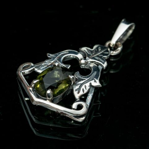 ZEPHYRA, PENDENTIF, MOLDAVITE, COUPÉ, ARGENT