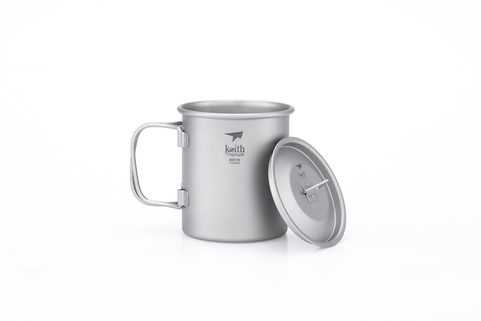 TI3201 SINGLE-WALL TITANIUM MUG WITH FOLDING HANDLE AND LID