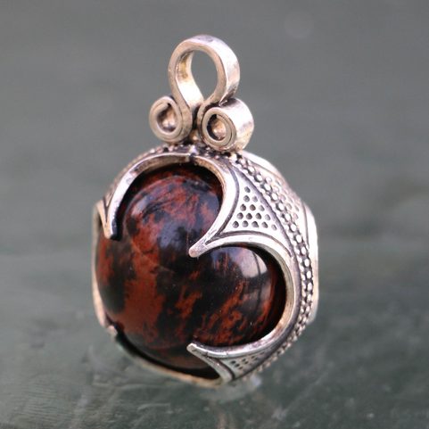 JASPER - BLACK AND RED, VIKING PENDANT, GOTLAND, SILVER 925/1000